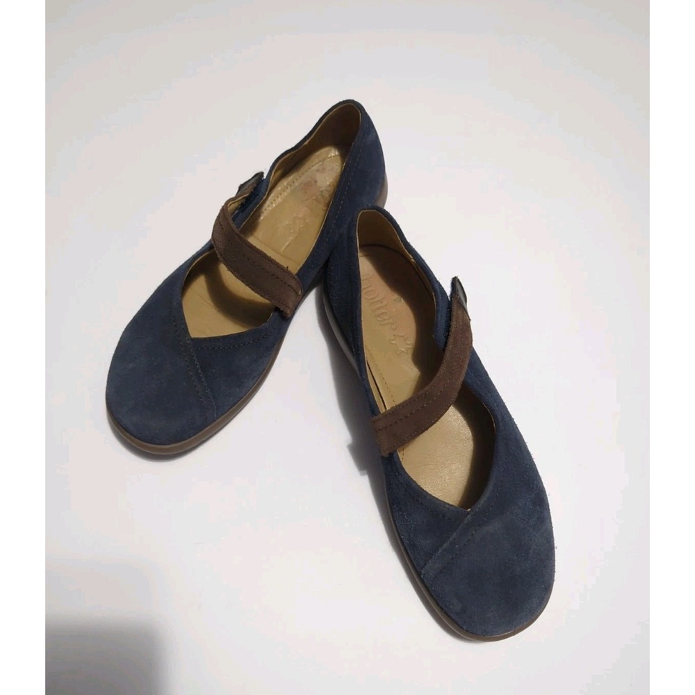 Hotter Wren Mary Jane Suede Navy Blue Comfort Nautical Suede Slip On Flat 8.5